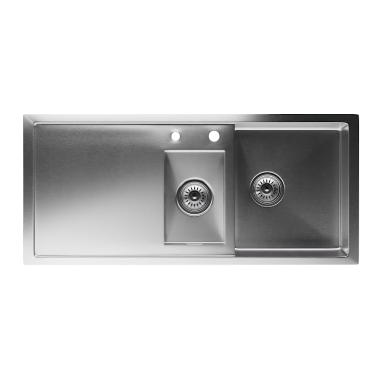 Klarstein TitanSteel kitchen sink 1.5 with draining board dimensions: 100 x 45 cm (LxW) with main and intermediate basins made of stainless steel with a scratch-resistant and heat-resistant surface 100 x 45 cm | Stainless Steel
