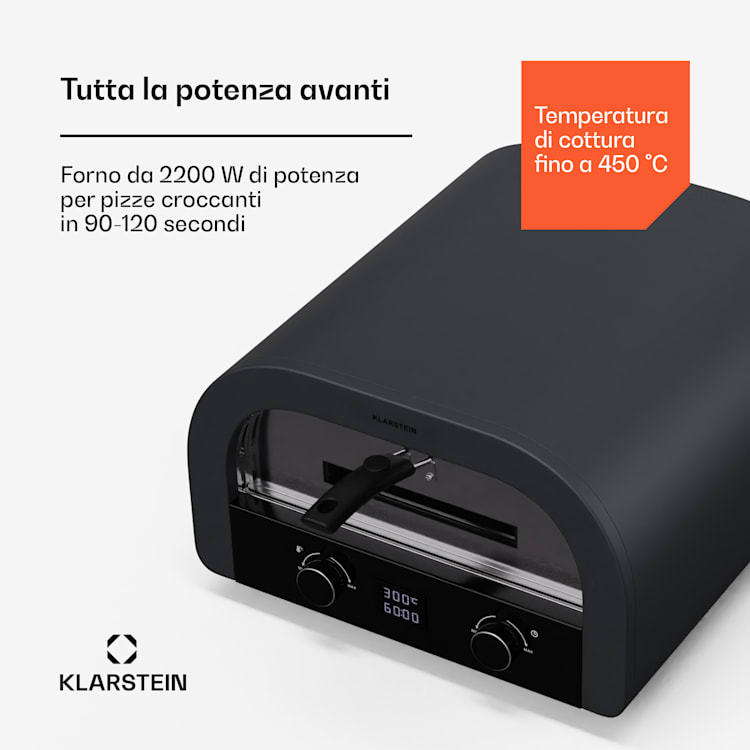 FornoVetro - Forno per la pizza, da interno ed esterno, doppio elemento riscaldante, 2200 W, fino a 550 °C, display digitale, Cool Touch 
