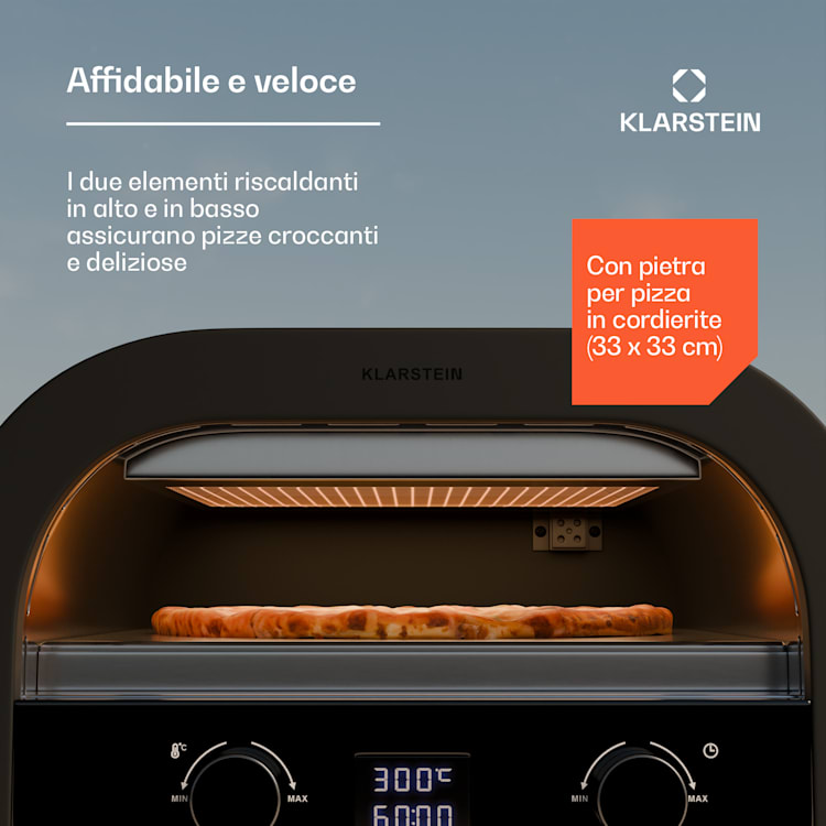 FornoVetro - Forno per la pizza, da interno ed esterno, doppio elemento riscaldante, 2200 W, fino a 550 °C, display digitale, Cool Touch 