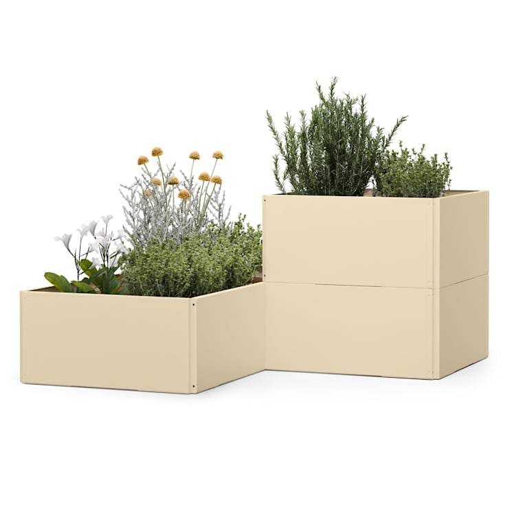 blumfeldt Versagrow potager surélevé avec 12 éléments modulaires pour une forme et une hauteur de travail personnalisées en acier de 1 mm d'épaisseur montage facile résistant à la rouille et au gel pour les légumes, les herbes et les fleurs 12 | Crème Vintage