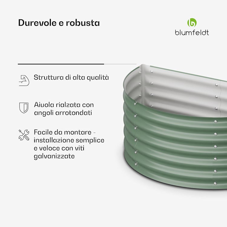 High Grow Half Circle - Aiuola rialzata da 105 x 43 x 60 cm, in lamiera d'acciaio ondulata, facile da montare, resistente alla ruggine e al gelo Muschio scuro