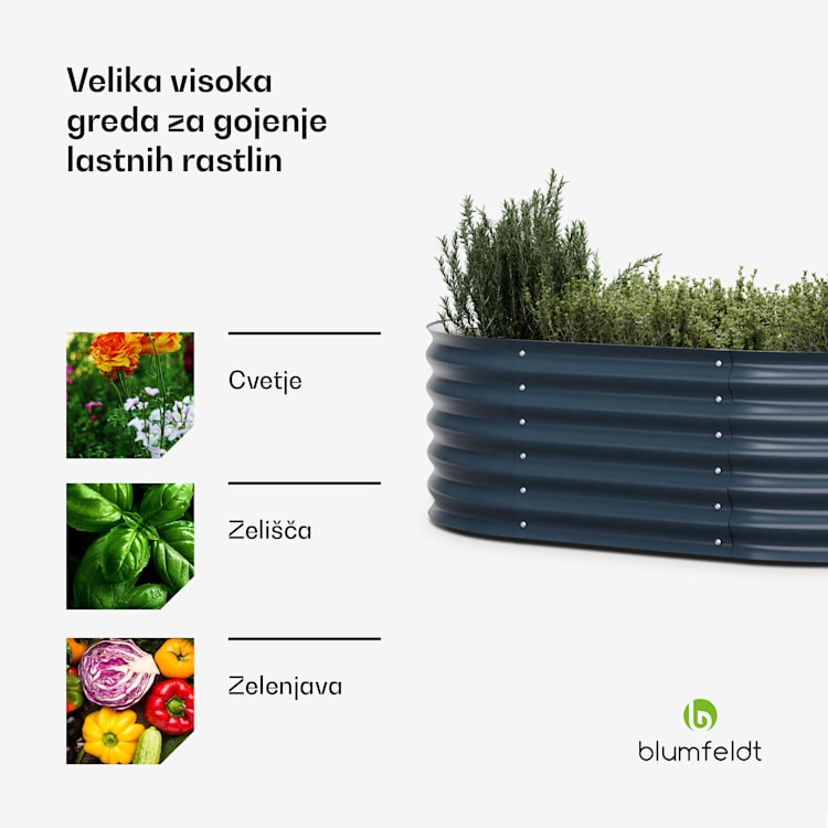 Dvignjena gredica High Grow Extended, 150x43x60 cm, iz valovite jeklene pločevine, enostavna za montažo, odporna proti rji in mrazu Antracit