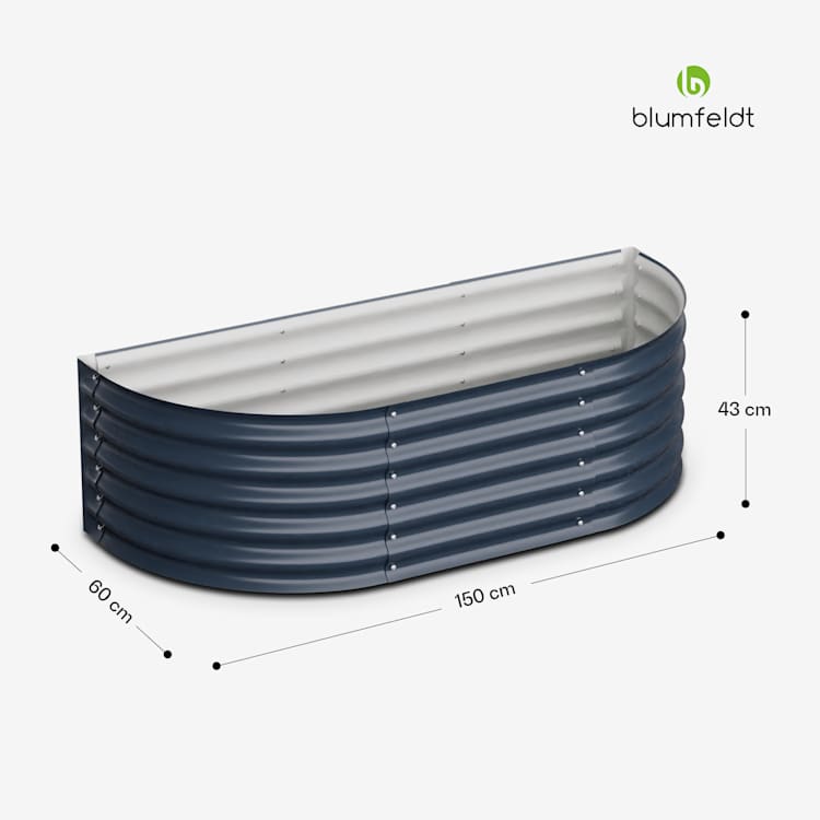 Dvignjena gredica High Grow Extended, 150x43x60 cm, iz valovite jeklene pločevine, enostavna za montažo, odporna proti rji in mrazu Antracit