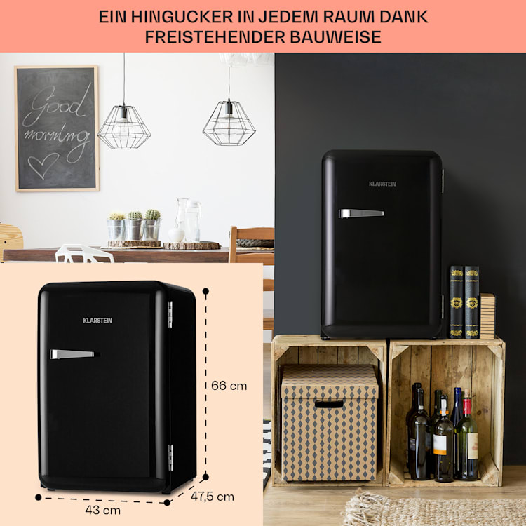 Audrey Retro-Kühlschrank 70 Liter 3 Regale 2 Türfächer Innenbeleuchtung 70 Ltr | Schwarz