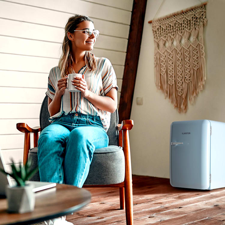Réfrigérateur rétro Audrey 70 litres 3 étagères 2 compartiments de porte Éclairage intérieur 70 L | Bleu Pastel