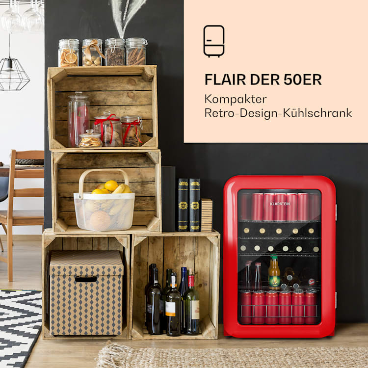 PopLife Getränkekühler Kühlschrank 0-10°C Retro-Design 