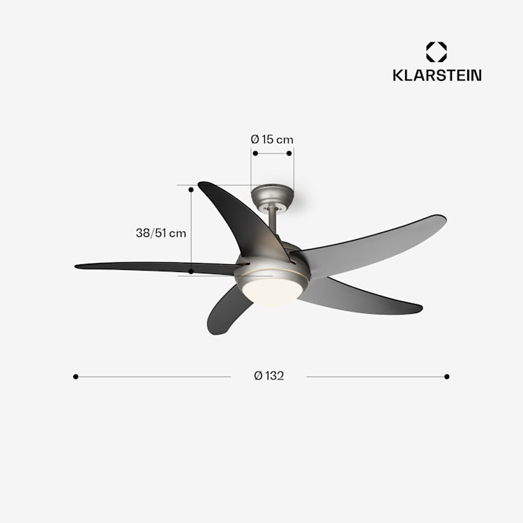 Bolero - Ventilatore a soffitto 2 in 1, 132 cm, lampada da 55W, telecomando, controllo con app, 2 sensi di rotazione Nero