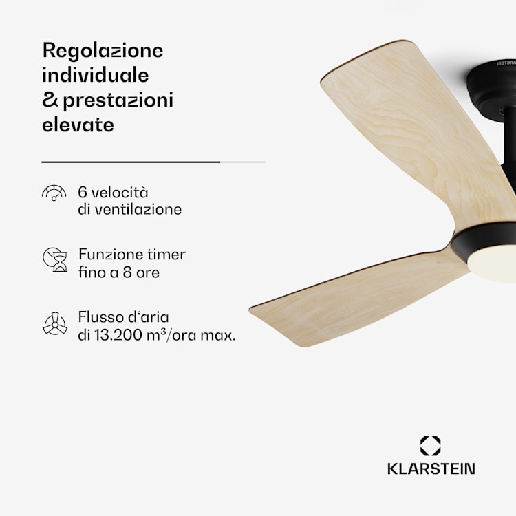 Fiji Flow - Ventilatore a soffitto 2 in 1, 132 cm, LED, telecomando, controllo con app, 2 sensi di rotazione, dimmerabile Acero