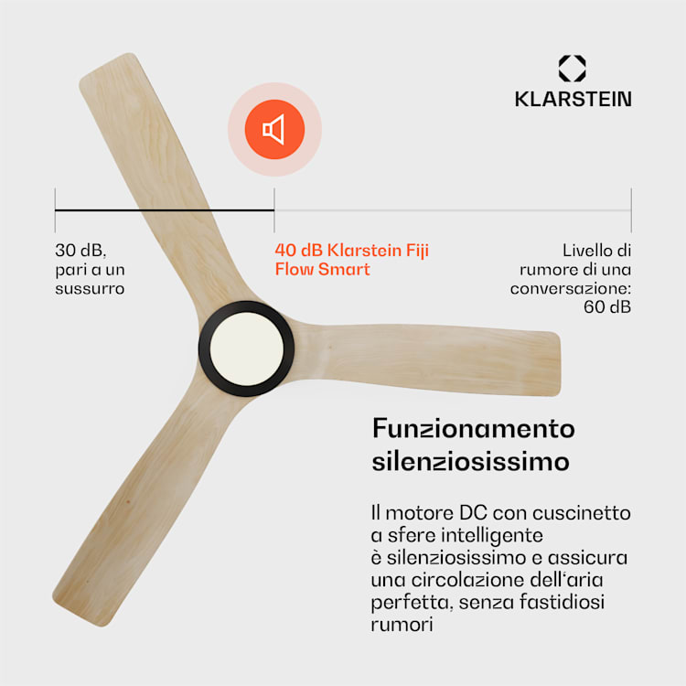 Fiji Flow - Ventilatore a soffitto 2 in 1, 132 cm, LED, telecomando, controllo con app, 2 sensi di rotazione, dimmerabile Acero