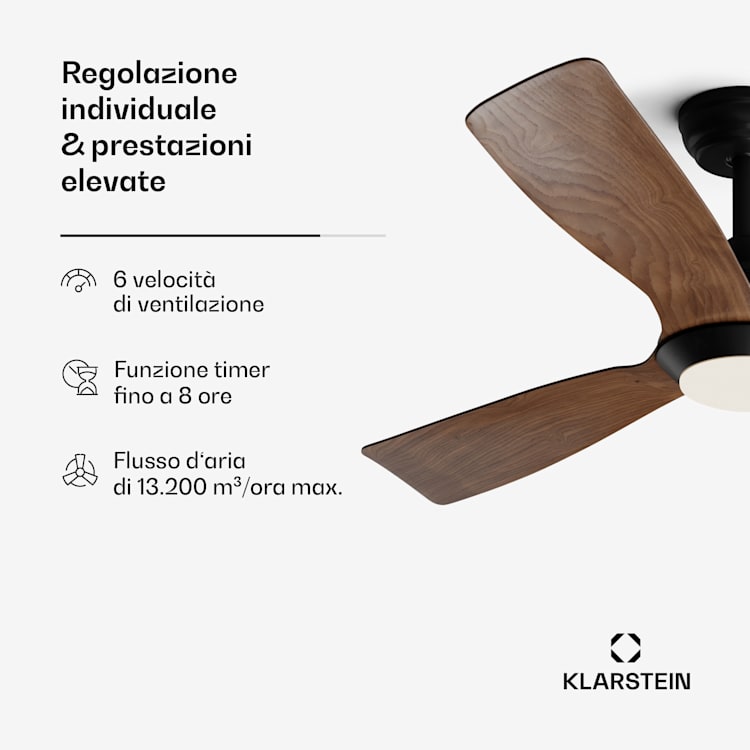 Fiji Flow - Ventilatore a soffitto 2 in 1, 132 cm, LED, telecomando, controllo con app, 2 sensi di rotazione, dimmerabile Noce