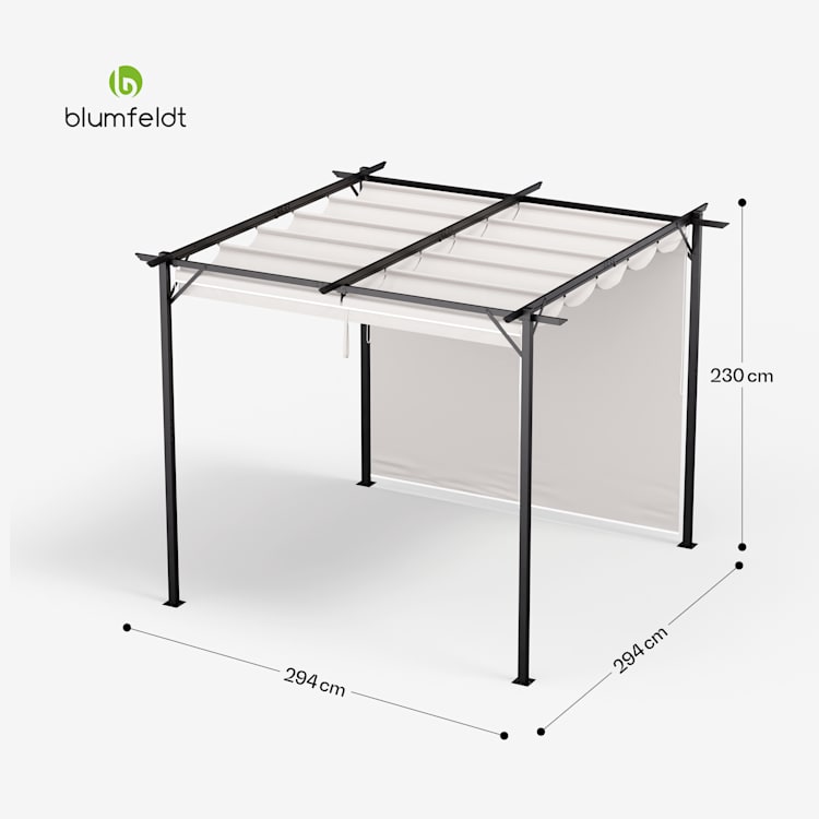 Blumfeldt Pantheon Robust Pergola 3x3 m résistante aux intempéries acier thermolaqué volets latéraux 3 x 3 m | Avec parois latérales | Beige