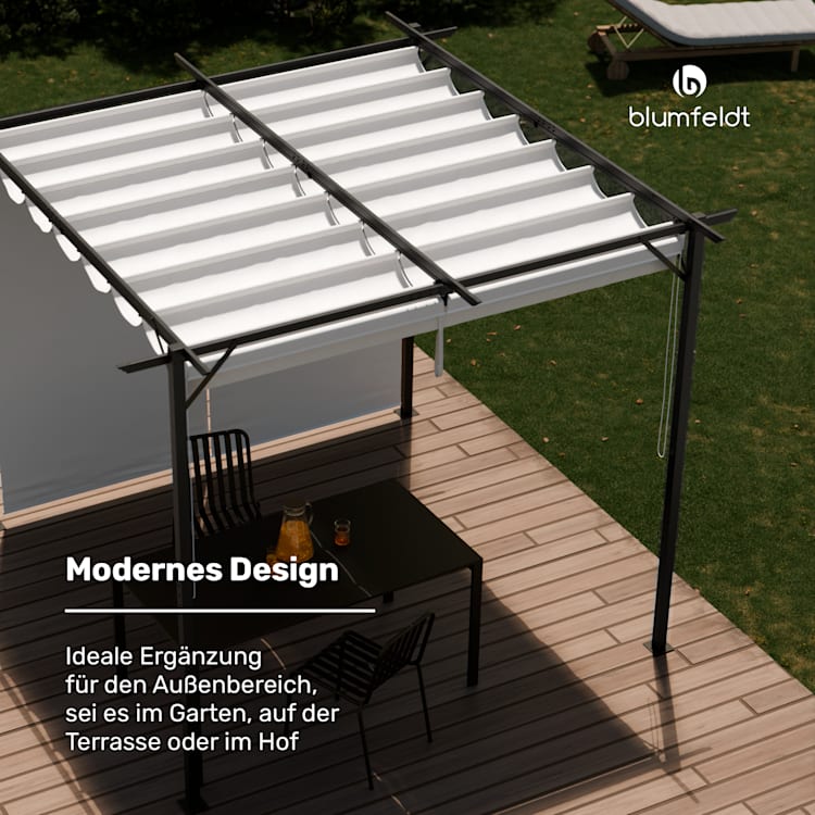 Blumfeldt Pantheon Robust Pergola 3x4m wetterbeständig Stahl pulverbeschichtet seitliche Rollläden 3 x 4 m | mit Seitenwänden | Beige