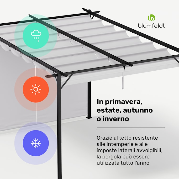 Blumfeldt Pantheon Robust - Pergola, 3x4m, in acciaio verniciato a polvere, resistente agli agenti atmosferici, imposte laterali 3 x 4 m | Con pareti laterali | Beige