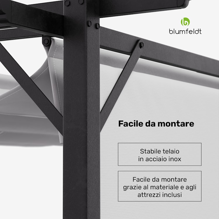 Blumfeldt Pantheon Robust - Pergola, 3x4m, in acciaio verniciato a polvere, resistente agli agenti atmosferici, imposte laterali 3 x 4 m | Con pareti laterali | Beige