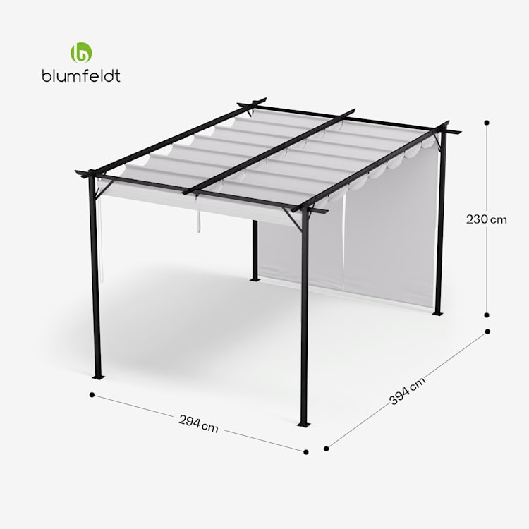 Blumfeldt Pantheon Robust Pergola 3x4m wetterbeständig Stahl pulverbeschichtet seitliche Rollläden 3 x 4 m | mit Seitenwänden | Beige