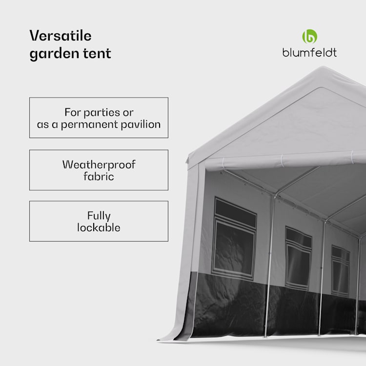 Party Haven, stan, 598 x 296 x 280 cm, odolný voči poveternostným vplyvom, oceľový rám, jednoduchá montáž, s bočnými stenami 3 x 6 m