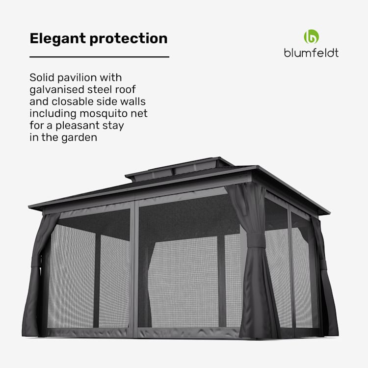 ShadeFortress gazebo 4x3 m galvanised steel roof protects against sun, rain and wind 3 x 4 m