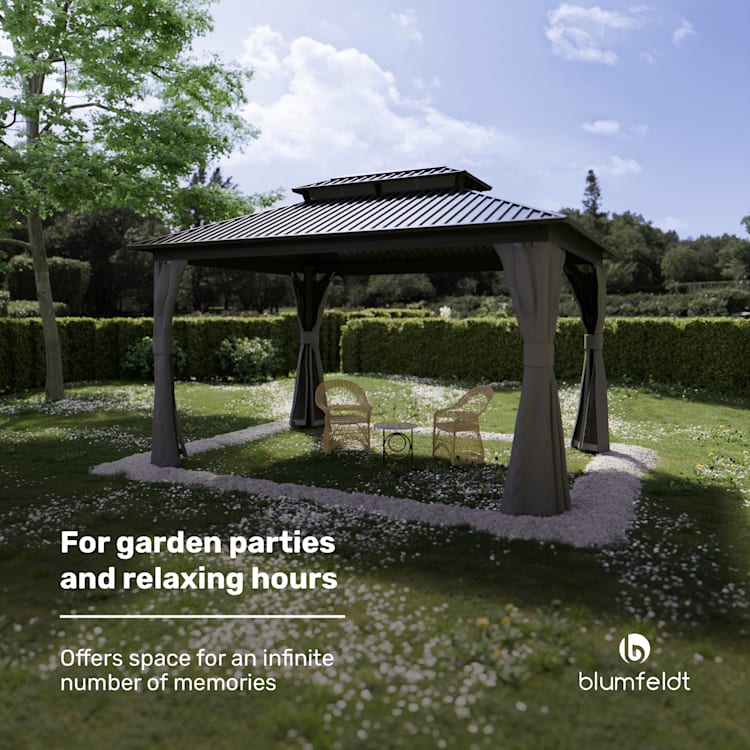ShadeFortress gazebo 4x3 m galvanised steel roof protects against sun, rain and wind 3 x 4 m