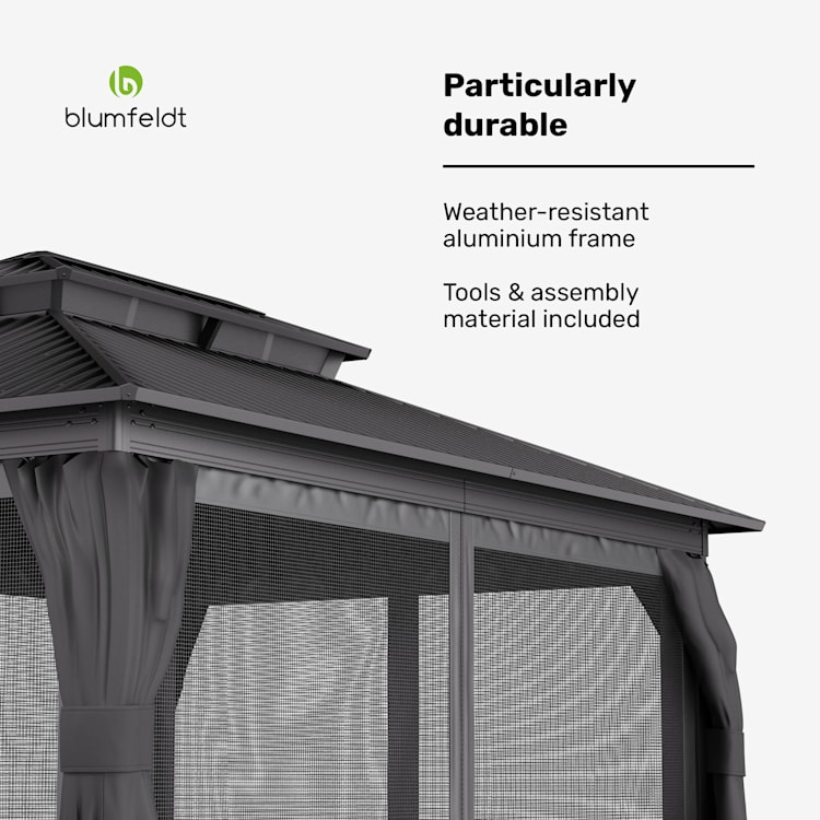 ShadeFortress gazebo 4x3 m galvanised steel roof protects against sun, rain and wind 3 x 4 m