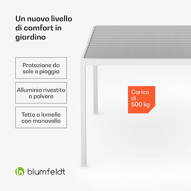 LuminaHaven - Gazebo da 3x3 m, tetto a lamelle in acciaio zincato, protegge dal sole, dalla pioggia e dal vento 3 x 3 m | Bianco