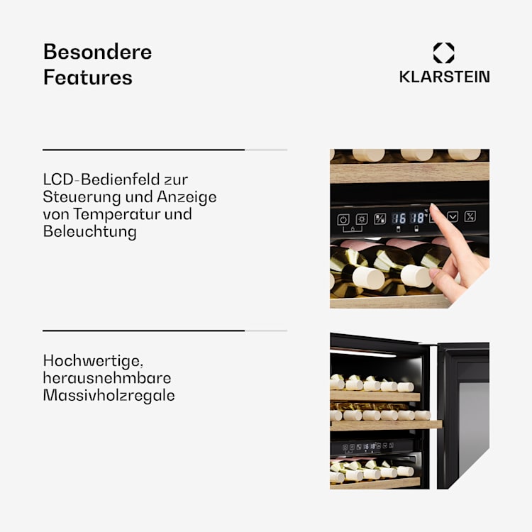 Rhone 36 Duo Weinkühlschrank | 36 Flaschen | LED-Steuerung | Push-to-Open | leise 36 Flaschen | 2 Kühlzonen | Schwarz