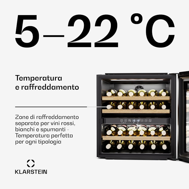 Rhone 36 Duo- Frigorifero per vini | 36 bottiglie | Controllo a LED | Push-to-Open | Silenzioso 36 bottiglie | 2 zone di raffreddamento | Nero