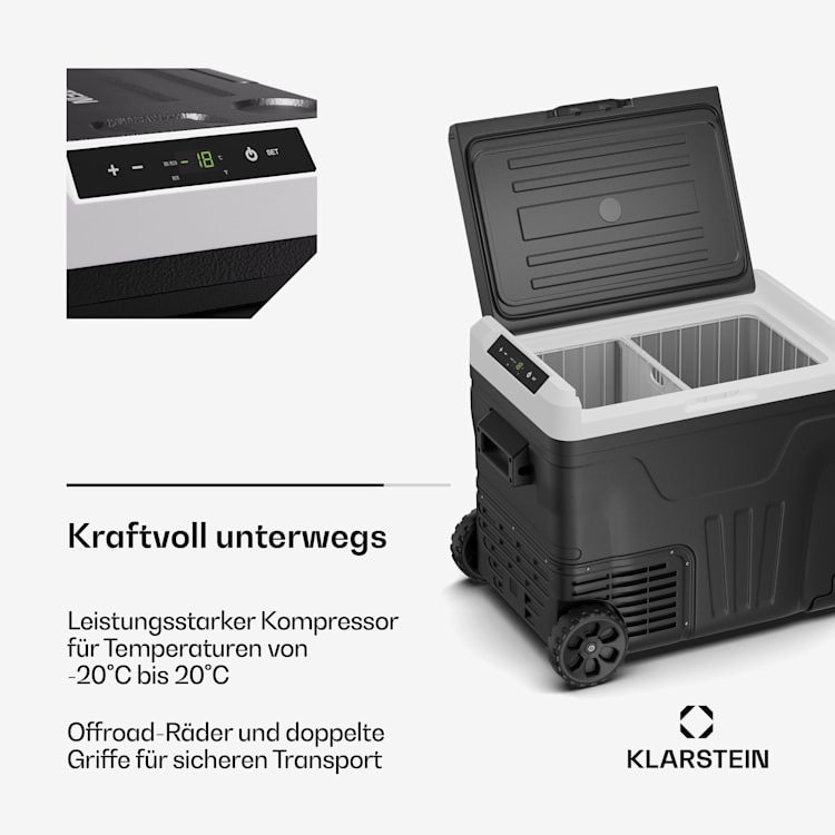 PolarForce 50L Kompressor-Kühlbox | LCD-Panel | Beleuchtung | Off-Road | Batterieschutz | 12V/230V 50 Ltr | Schwarz