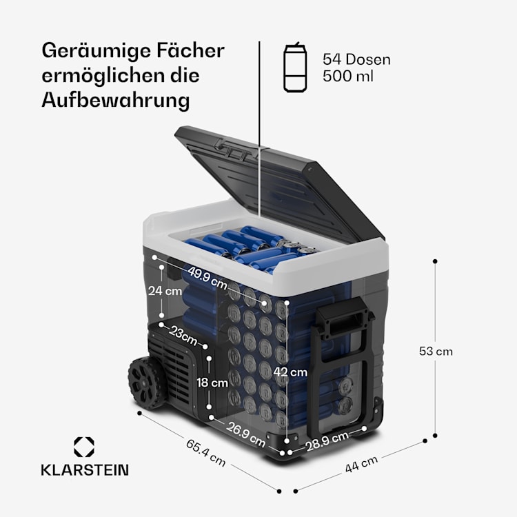 PolarForce 50L Kompressor-Kühlbox | LCD-Panel | Beleuchtung | Off-Road | Batterieschutz | 12V/230V 50 Ltr | Schwarz