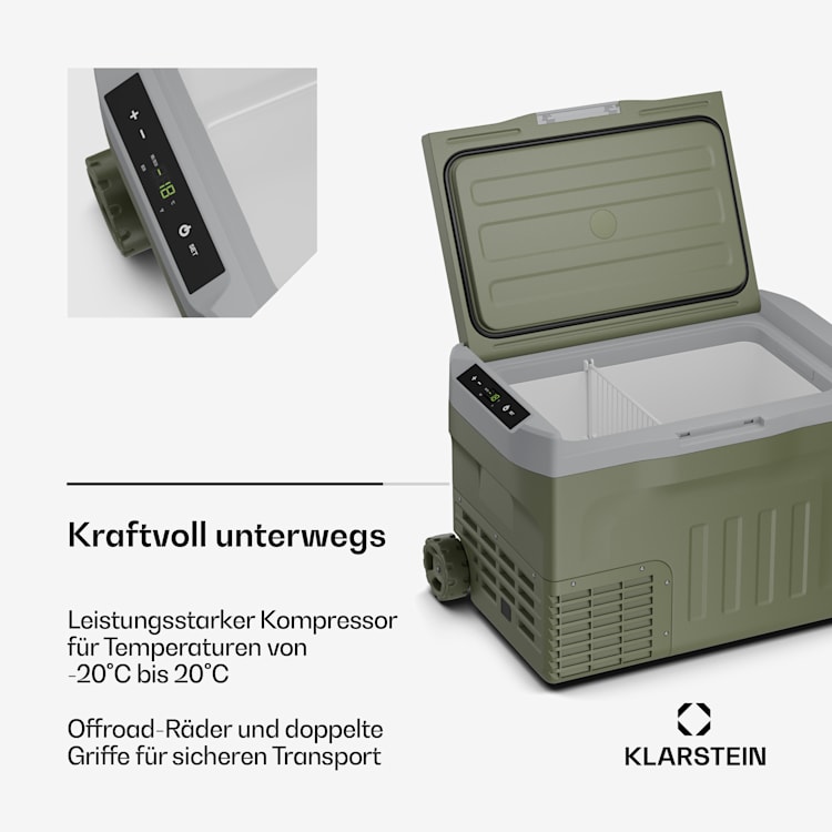 PolarForce 30L Kompressor-Kühlbox | LCD-Panel | Beleuchtung | Off-Road | Batterieschutz | 12V/230V 30 Ltr | Grün