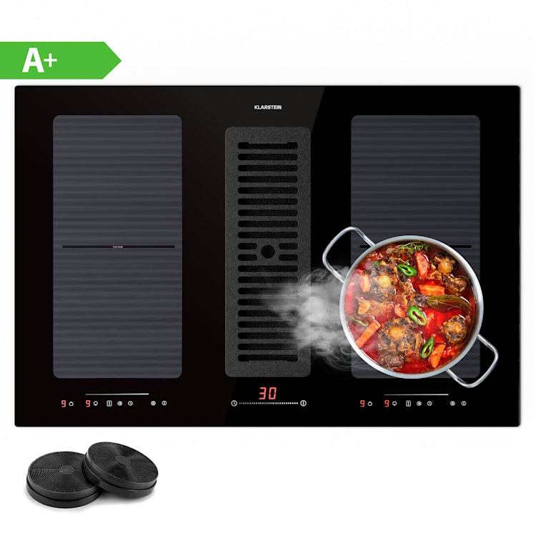 Full House 77 Down Air System Induction Cooker + Extractor Hood 477 m³/h EEC A 77 cm | Black