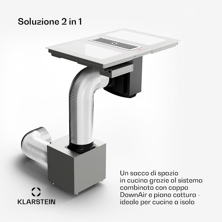 Full House 77 - Impianto Down Air con piano a induzione e cappa aspirante, 477 m³/h, classe energetica A 77 cm | Bianco
