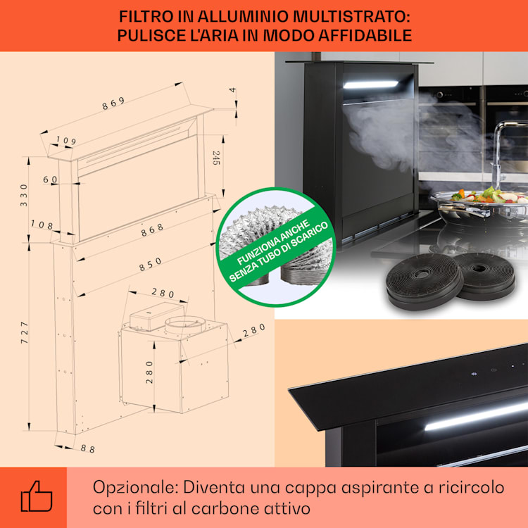 Royal Flush Eco cappa aspirante, 90 cm, 714 m³/ora, A+ 
