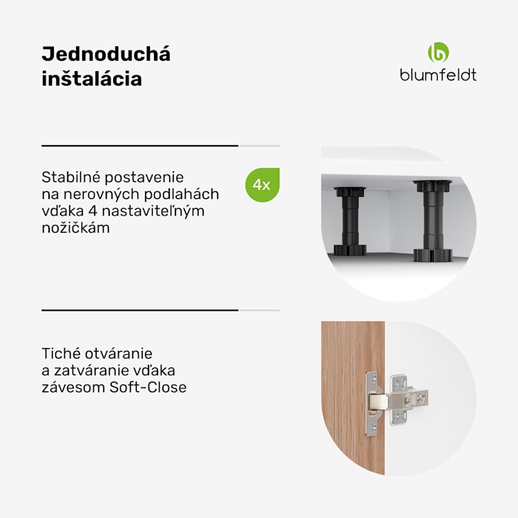 WoodVista spodná skrinka drezu, Robustná, Soft-Close závesy, Hliníkové rukoväte Základňa drezu 60 cm | Biela / Dub