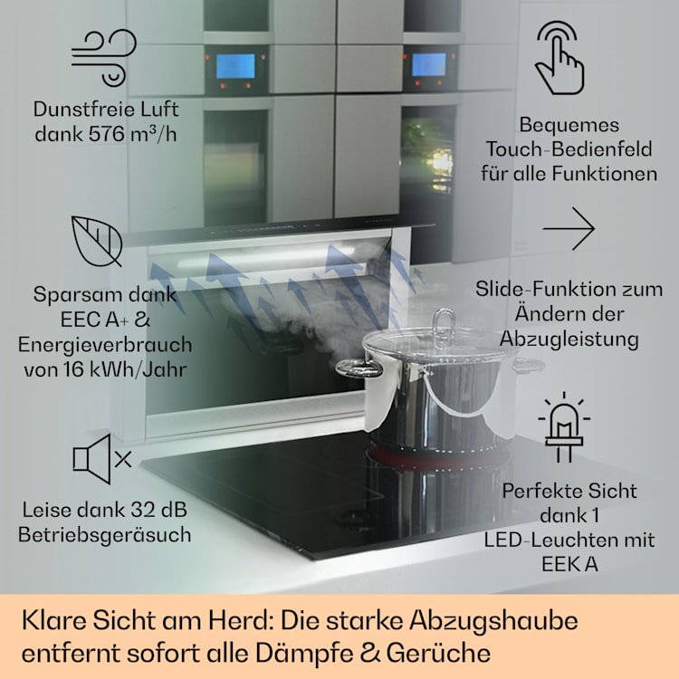 Royal Flush Eco Dunstabzugshaube 60 cm 576 m³/h A++ 60 cm | Schwarz | Edelstahl