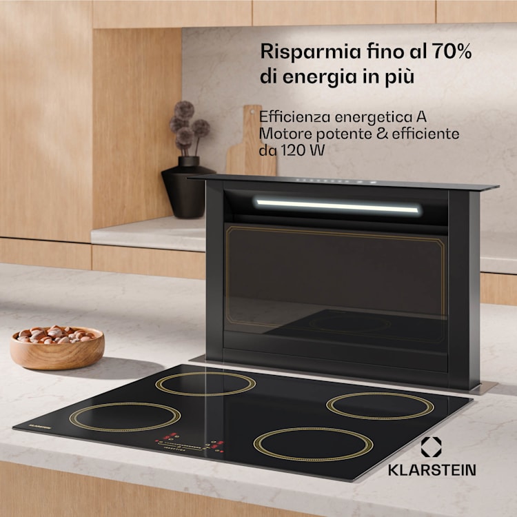 Victoria Downdraft - Cappa aspirante | 60 cm | A | 8 livelli + boost | Fino a 713,8 m³/ora | 120 W 60 cm | Nero