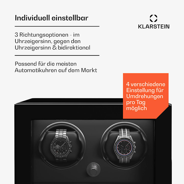 ChronoVault Uhrenbeweger | 2+3 Uhren | vegan | Hochglanz | 4 Modi | Mabuchi Motor | LED | Schublade 2 automatisch, 3 mechanisch | Schwarz