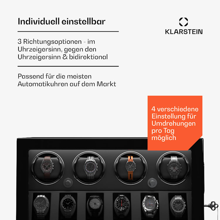 ChronoVault - Avvolgitore di orologi | 4+6 orologi | Vegano | Lucido | 4 modalità | Motore Mabuchi | LED | Cassetto 4 automatici, 6 meccanici | Nero