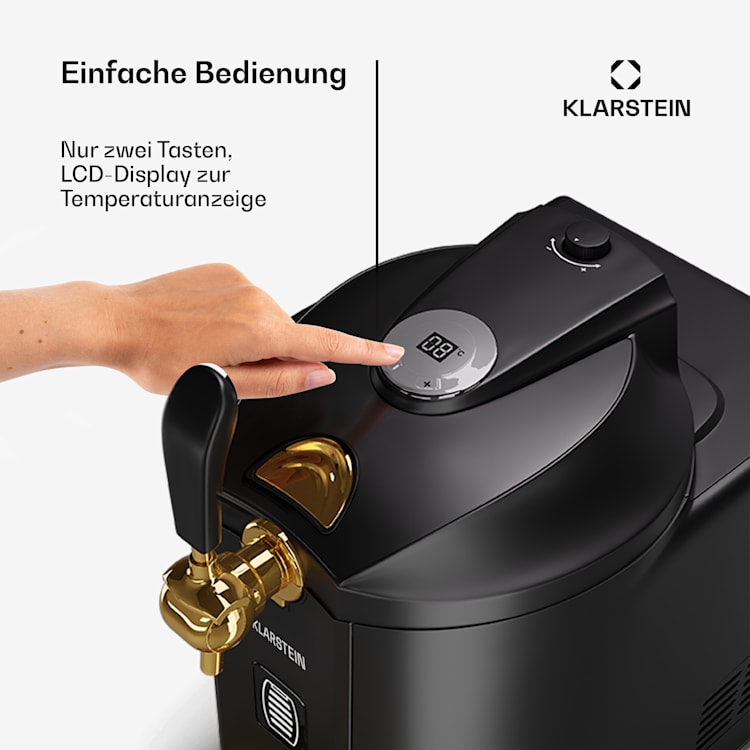 Beerkules Bierzapfanlage | für 5L-Fässer | Kühlkompressor | LED-Display | 6 Temperaturstufen Schwarz / Antik-Gold-Metallic