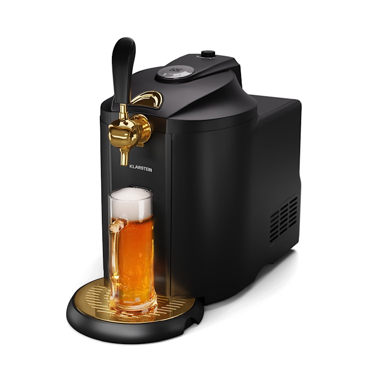 Beerkules Bierzapfanlage | für 5L-Fässer | Kühlkompressor | LED-Display | 6 Temperaturstufen Schwarz / Antik-Gold-Metallic