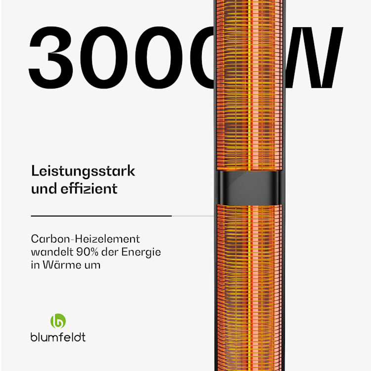 BlazeTower Standheizer | 3000 W | Außenbereich | 3 Stufen | IP45 | Fernbedienung | Timer 