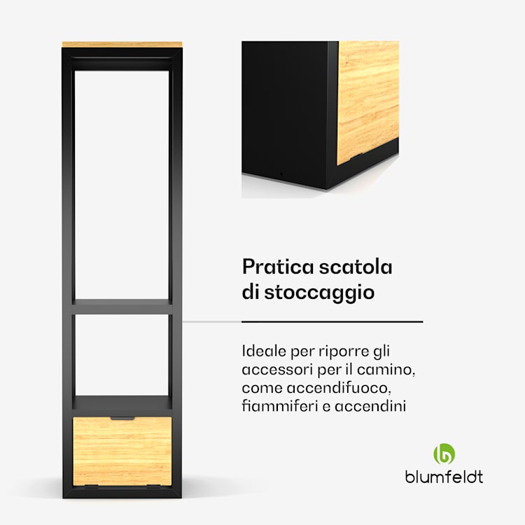 Kindlewood - Portalegna | Scaffale per legna da ardere | Mensola per caminetto | Verniciato a polvere | In legno di albero della gomma 