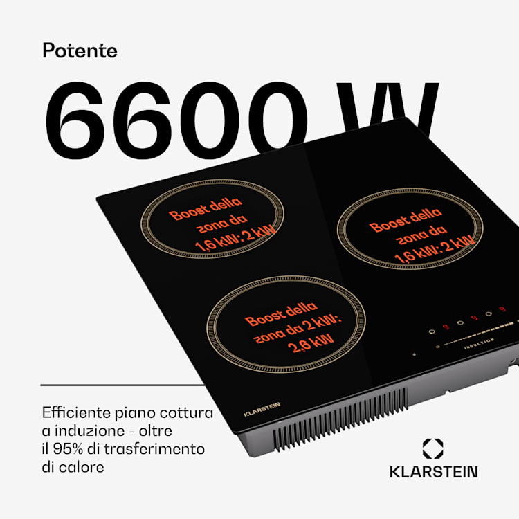 Victoria - Piano cottura a induzione | 45 cm | 6.600 W | 3 zone di cottura | Slider-Control | Boost 45 cm | Nero