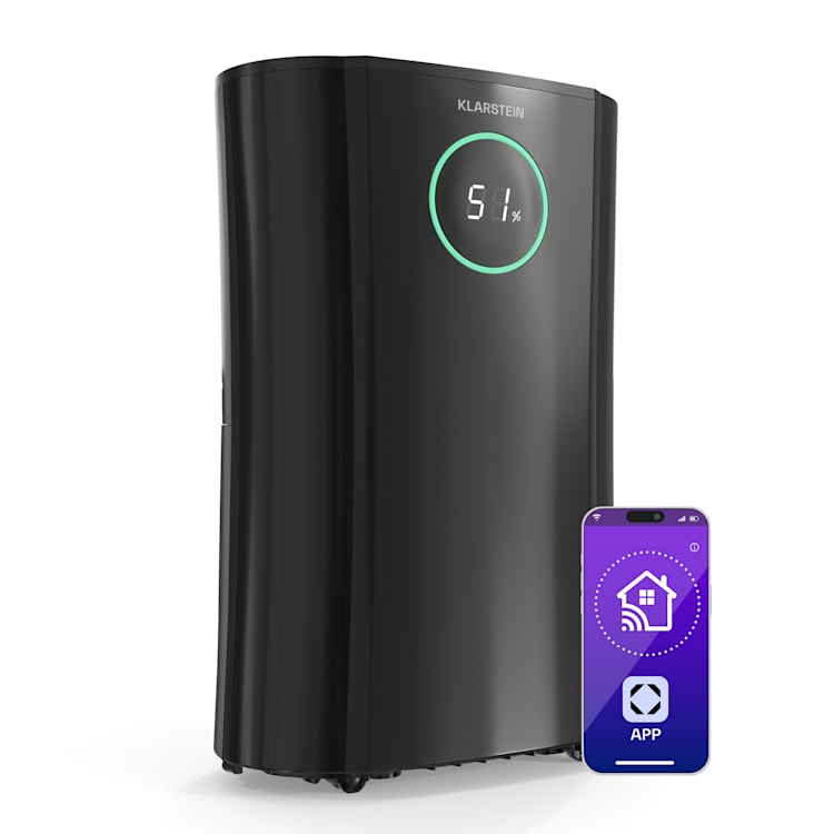 DryFy ProConnect 24L Déshumidificateur | 24 L/jour | 36 m² | WiFi | Appli | Indicateur LED | Minuteur 24h 24l/24h | Noir
