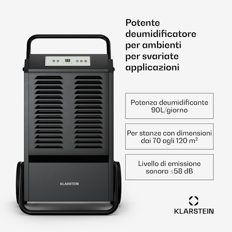 DuraDry 90L deumidificatore | 90L/giorno | 70-120 m₂ | inossidabile | portatile | 450 m³/h 90l/24h | Antracite