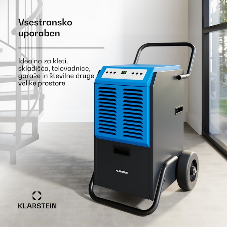 DuraDry 50L razvlaževalnik zraka, 50 l/dan, 50-80 m², nerjaveče jeklo, mobilen, 450 m³/h 50L/24h | Modra