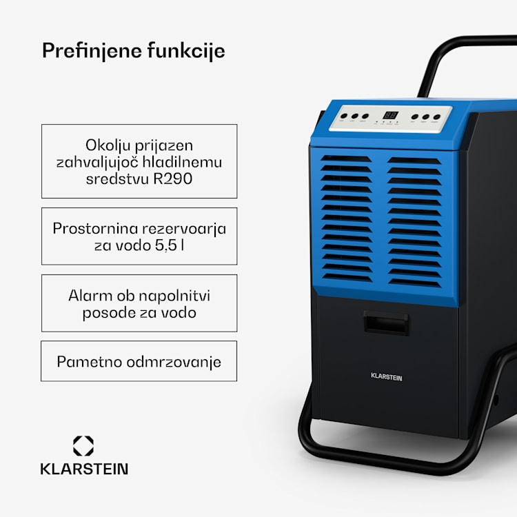DuraDry 50L razvlaževalnik zraka, 50 l/dan, 50-80 m², nerjaveče jeklo, mobilen, 450 m³/h 50L/24h | Modra