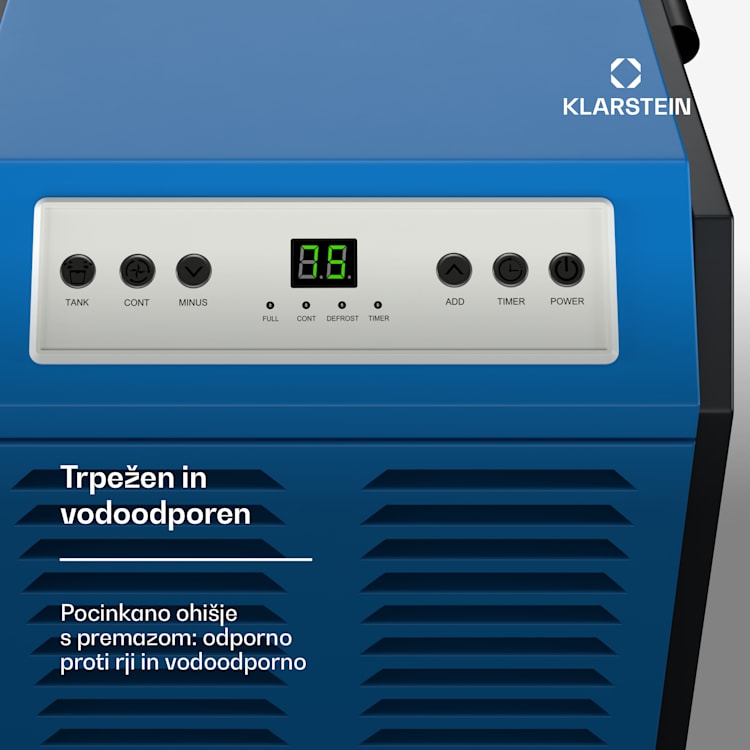 DuraDry 50L razvlaževalnik zraka, 50 l/dan, 50-80 m², nerjaveče jeklo, mobilen, 450 m³/h 50L/24h | Modra