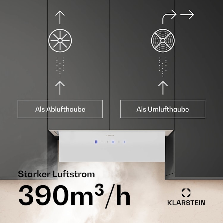Ventimate Dunstabzugshaube | Touch Control | Abluft/Umluft | EEK A+ | 3 Stufen | LED | leise 60 cm | Weiß