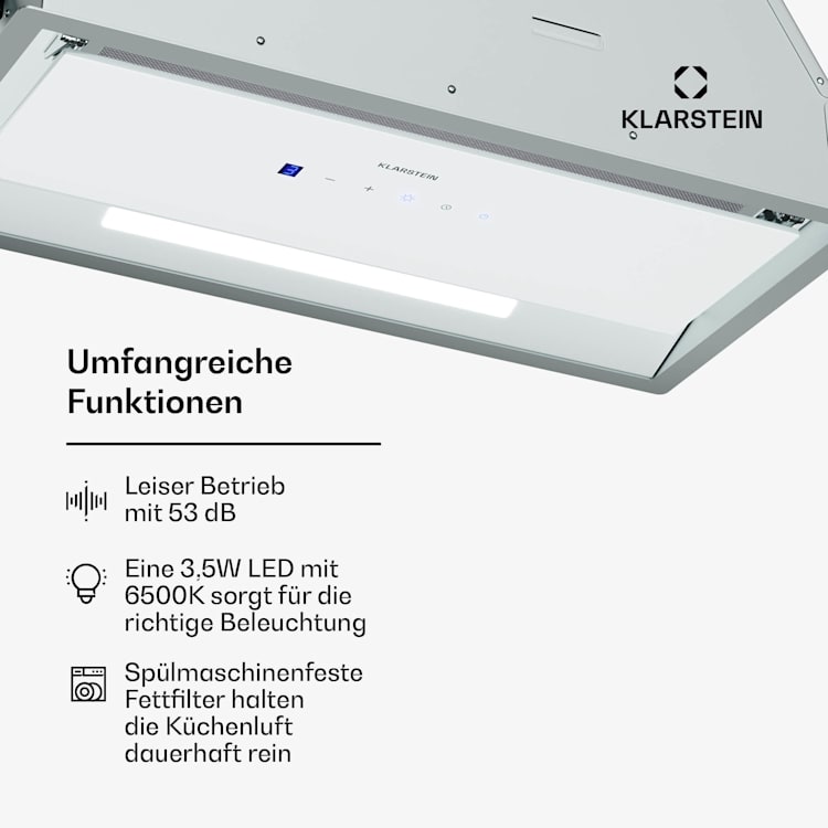 Ventimate Dunstabzugshaube | Touch Control | Abluft/Umluft | EEK A+ | 3 Stufen | LED | leise 60 cm | Weiß