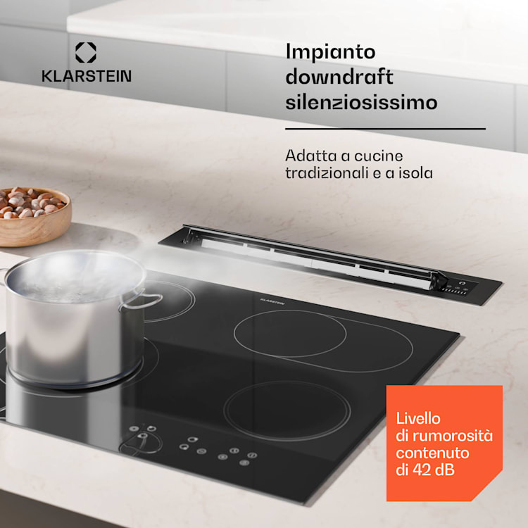 Brisa - Cappa aspirante | A scomparsa | 710 m³/ora | A+ | LED | 42dB | Scarico/ricircolo 60 cm | Nero